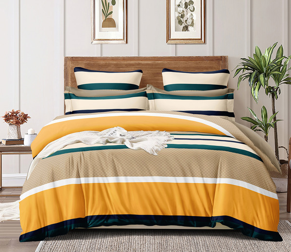 Buy Yellow And Beige Striped Double Bed AC Comforter Online At Wooden Street